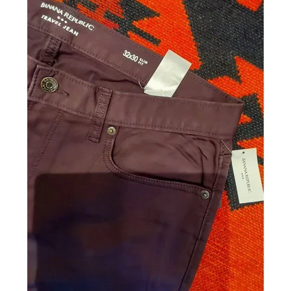 NEW Banana Republic Men's Slim, Stretch Eggplant Purple Travel Jean. 32W x 30L - Picture 8 of 9